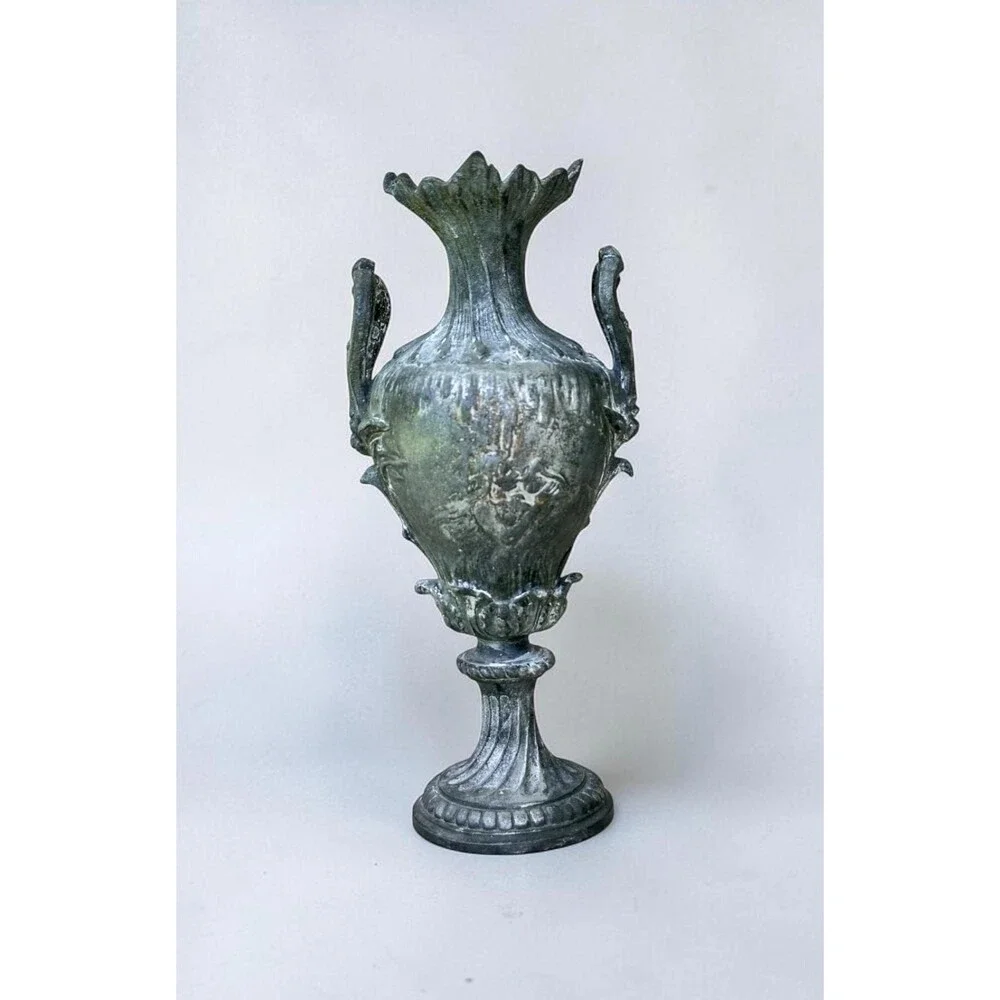Antique French Spelter Urn Neoclassical Cherub Maiden Cast Metal Vase Paris